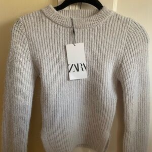 Zara Women's Light Gray Cropped Purl Knit Sweater